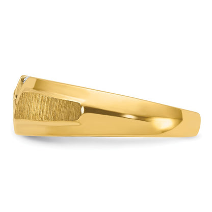 14k Yellow Gold Men's Polished and Satin 3-Stone 1/4 Carat Diamond Ring Size 10