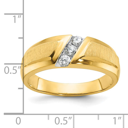 14k Yellow Gold Men's Polished and Satin 3-Stone 1/4 Carat Diamond Ring Size 10
