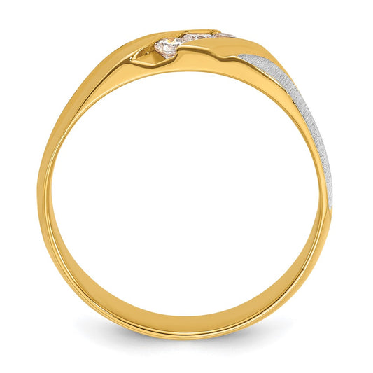 14k Two-tone Gold Men's Polished Satin and Grooved 3-Stone 1/4 Carat Diamond Ring Size 10