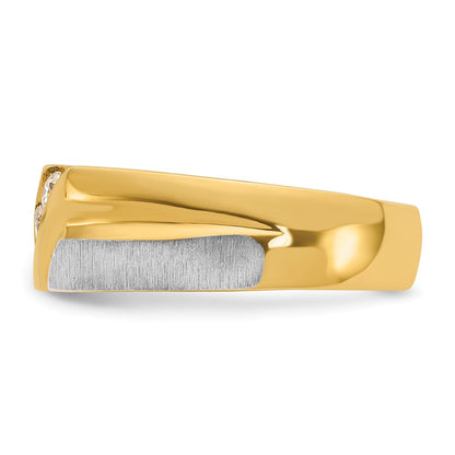 14k Two-tone Gold Men's Polished Satin and Grooved 3-Stone 1/4 Carat Diamond Ring Size 10