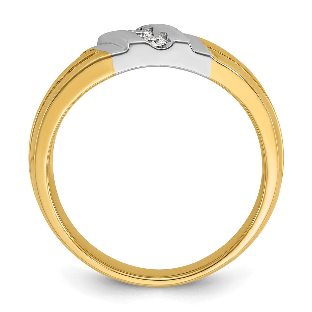 10k Two-tone Gold Men's Polished and Grooved 3-Stone 1/5 Carat Diamond Ring Size 10