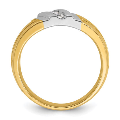 10k Two-tone Gold Men's Polished and Grooved 3-Stone 1/5 Carat Diamond Ring Size 10