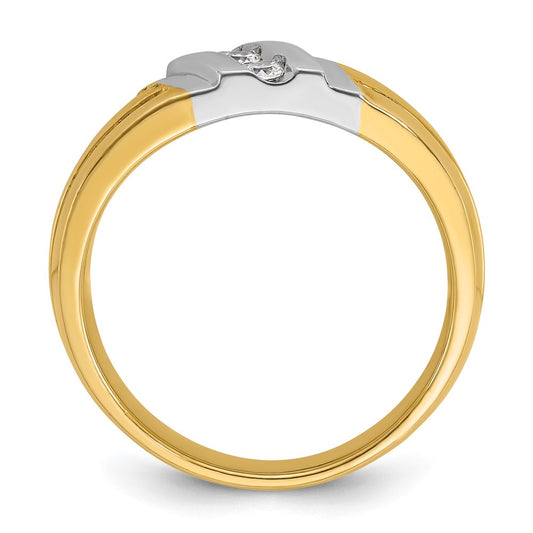 10k Two-tone Gold Men's Polished and Grooved 3-Stone 1/5 Carat Diamond Ring Size 10