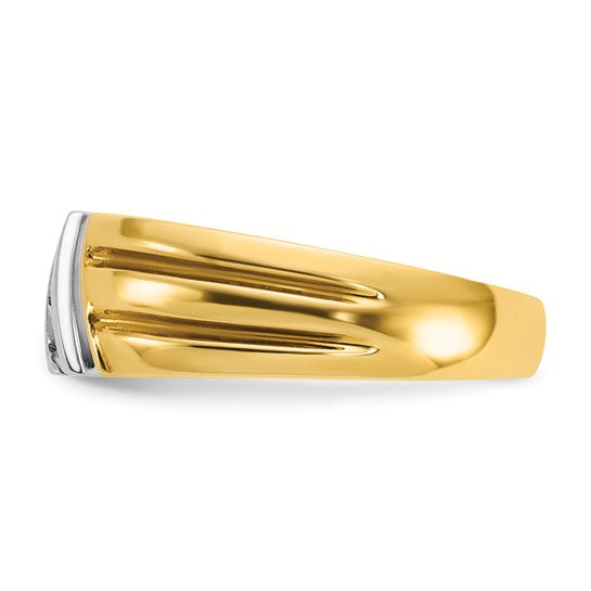 14k Two-tone Gold Men's Polished and Grooved 3-Stone 1/5 Carat Diamond Ring Size 10