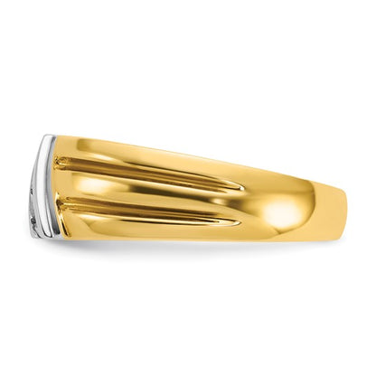 14k Two-tone Gold Men's Polished and Grooved 3-Stone 1/5 Carat Diamond Ring Size 10