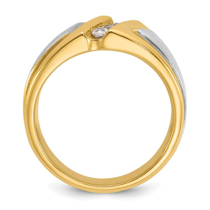 10k Two-tone Gold Men's Polished and Satin 3-Stone 1/4 Carat Diamond Ring Size 10