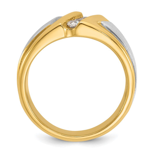 10k Two-tone Gold Men's Polished and Satin 3-Stone 1/4 Carat Diamond Ring Size 10