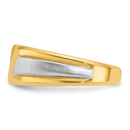 14k Two-tone Gold Men's Polished and Satin 3-Stone 1/4 Carat Diamond Ring Size 10