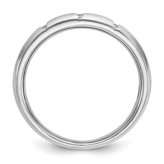 14k White Gold Men's Polished Satin and Grooved 3-Stone 1/5 Carat Diamond Ring Size 10