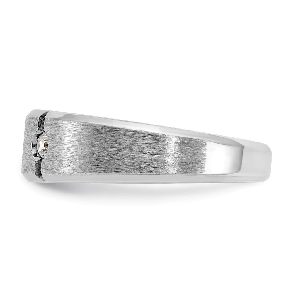 14k White Gold Men's Polished Satin and Grooved 3-Stone 1/5 Carat Diamond Ring Size 10