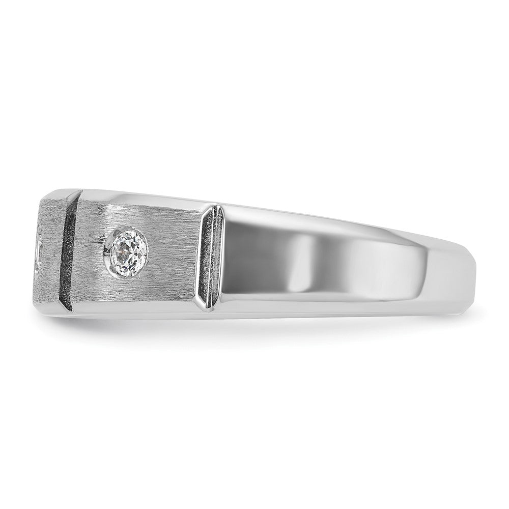 14k White Gold Men's Polished Satin 3-Stone 1/5 Carat Diamond Ring Size 10