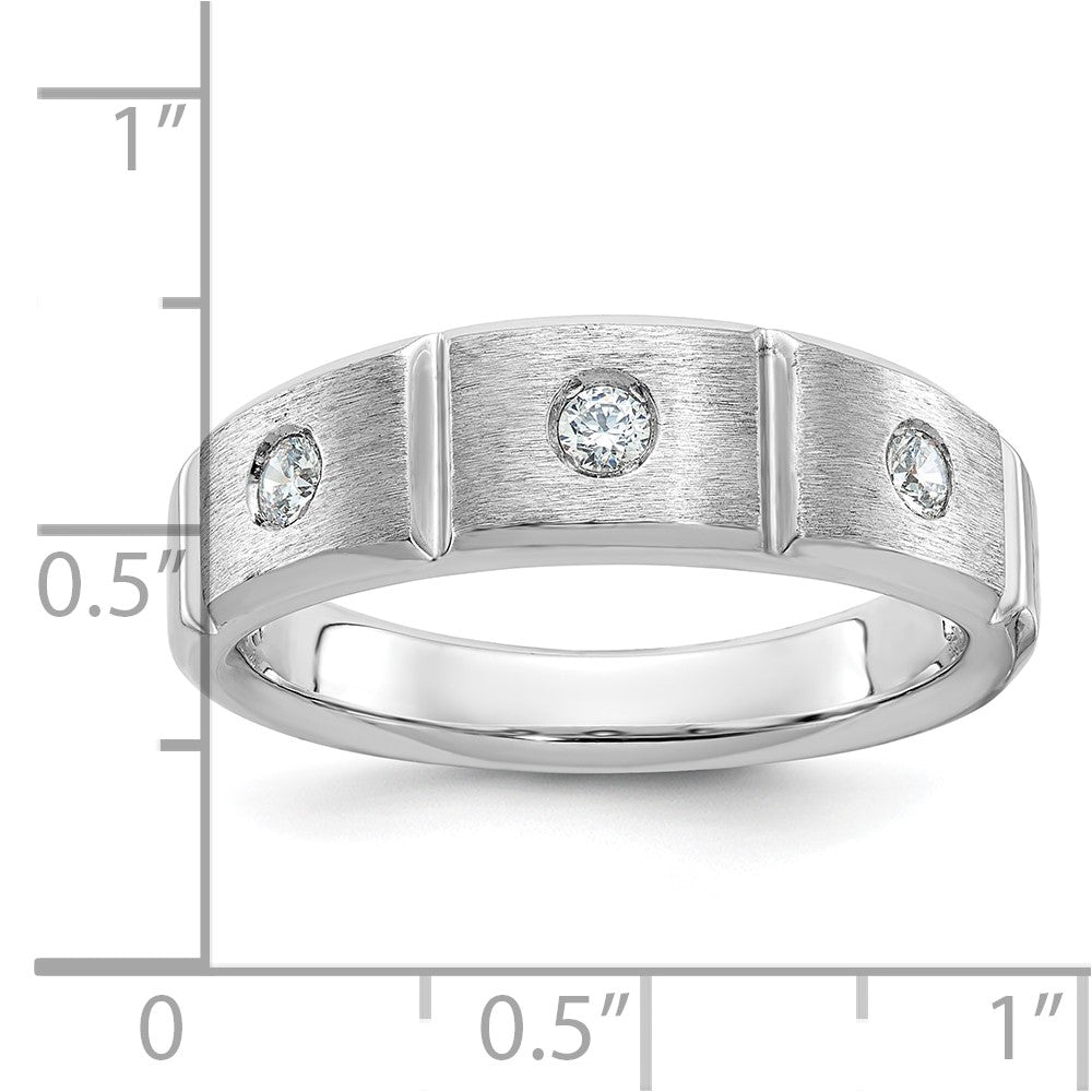 14k White Gold Men's Polished Satin 3-Stone 1/5 Carat Diamond Ring Size 10