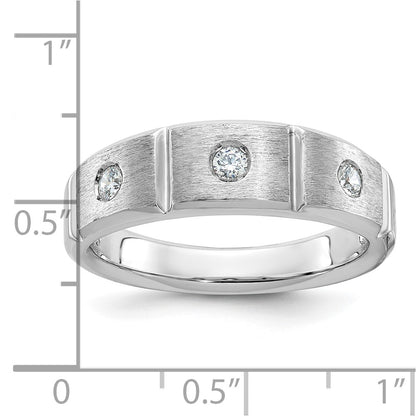14k White Gold Men's Polished Satin 3-Stone 1/5 Carat Diamond Ring Size 10