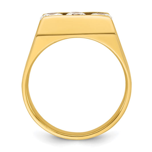 14k Yellow Gold Men's Polished 3-Stone 1 Carat Diamond Ring Size 10