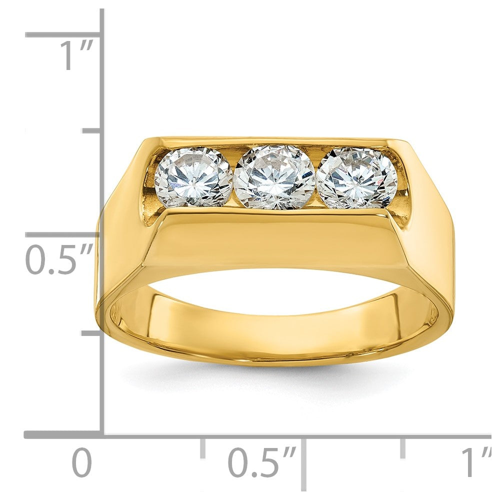 14k Yellow Gold Men's Polished 3-Stone 1 Carat Diamond Ring Size 10