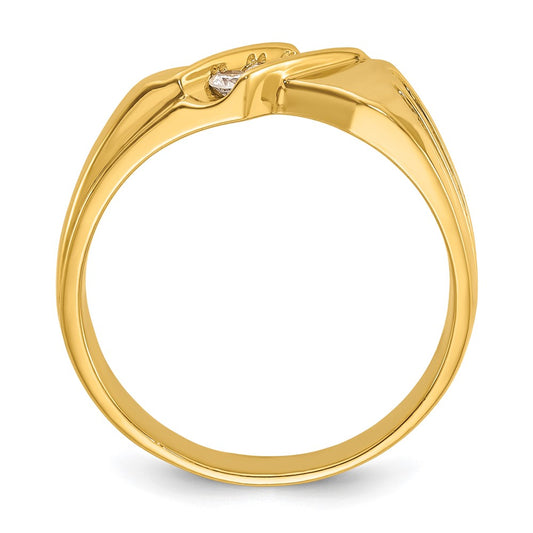 14k Yellow Gold Men's Polished and Grooved 3-Stone 1/5 Carat Diamond Ring Size 10