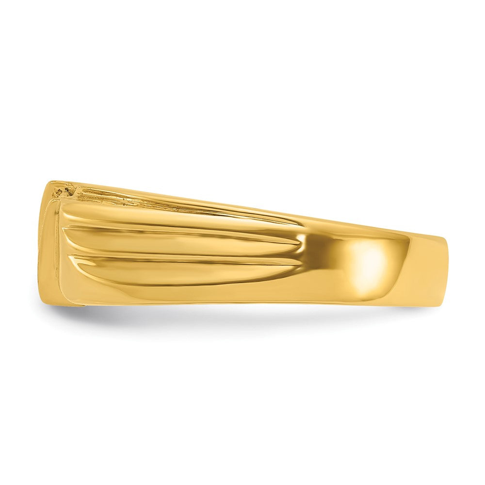 14k Yellow Gold Men's Polished and Grooved 3-Stone 1/5 Carat Diamond Ring Size 10