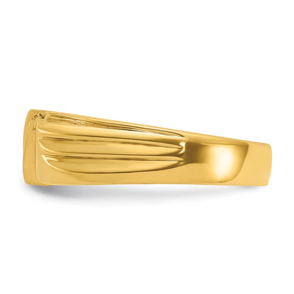 14k Yellow Gold Men's Polished and Grooved 3-Stone 1/5 Carat Diamond Ring Size 10