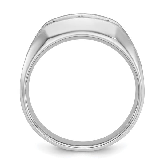 14k White Gold Men's Polished Satin and Grooved 3-Stone 1/2 Carat Diamond Ring Size 10