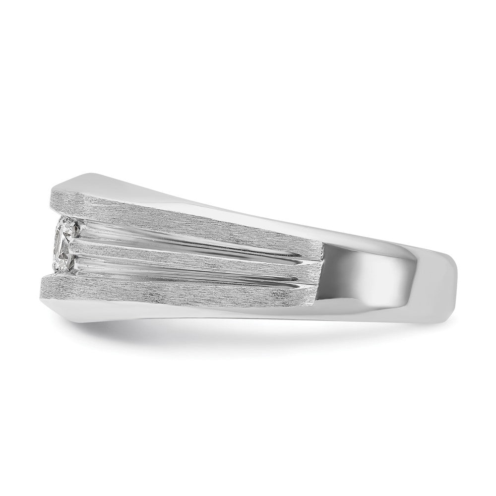 14k White Gold Men's Polished Satin and Grooved 3-Stone 1/2 Carat Diamond Ring Size 10