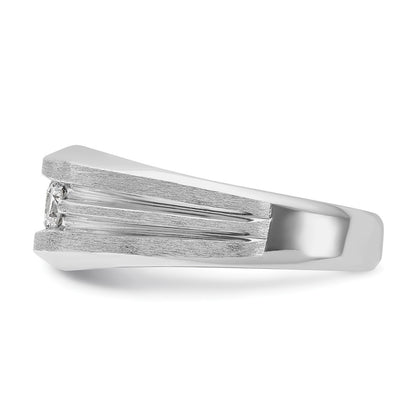 14k White Gold Men's Polished Satin and Grooved 3-Stone 1/2 Carat Diamond Ring Size 10