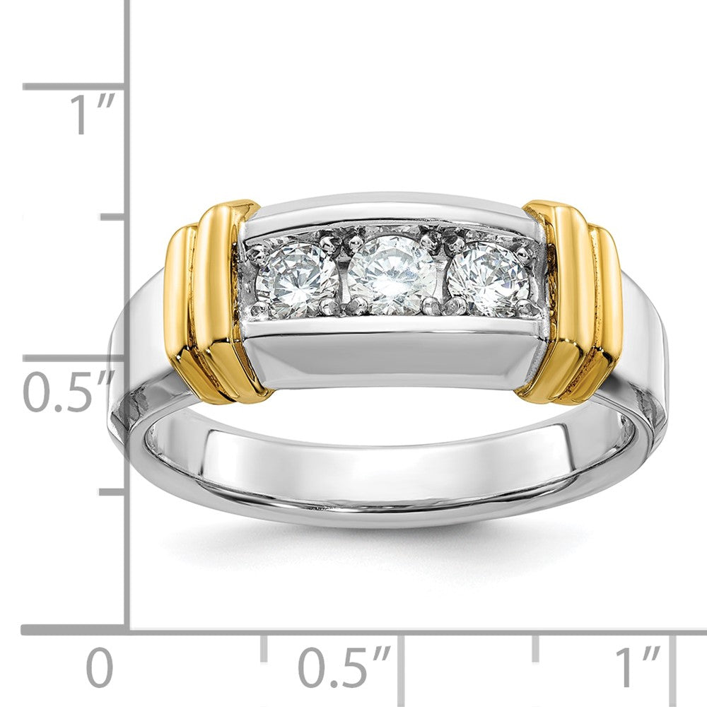 14k Two-tone Gold Men's Polished 0.50 Ct 3-Stone Diamond Ring Size 10