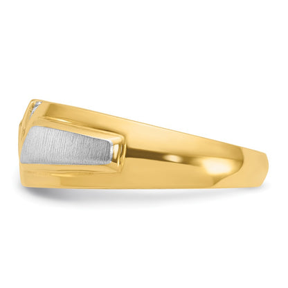 14k Two-tone Gold Men's Polished and Satin 3-Stone 1/5 Carat Diamond Ring Size 10