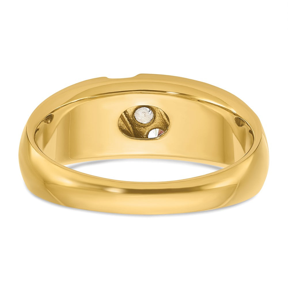14k Two-tone Gold Men's Polished and Satin 3-Stone 1/5 Carat Diamond Ring Size 10