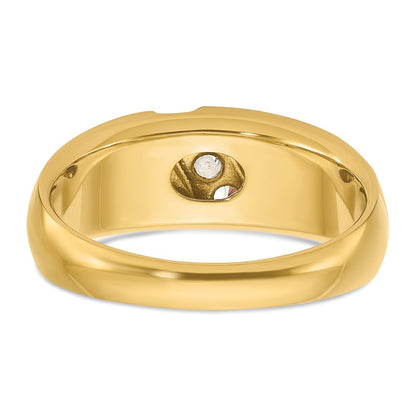 14k Two-tone Gold Men's Polished and Satin 3-Stone 1/5 Carat Diamond Ring Size 10