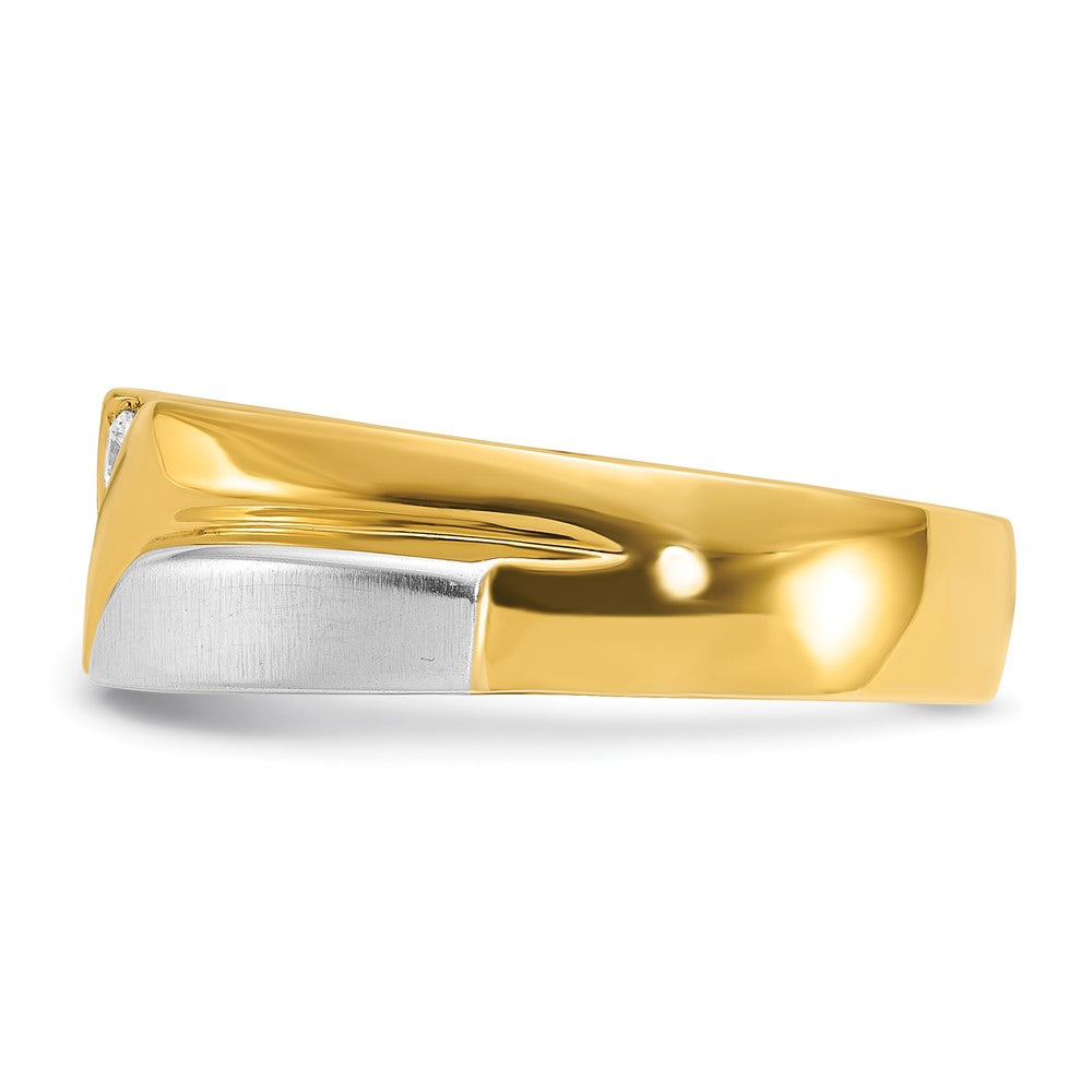 10k Two-tone Gold Men's Polished Satin and Grooved 3-Stone 1/6 Carat Diamond Ring Size 10