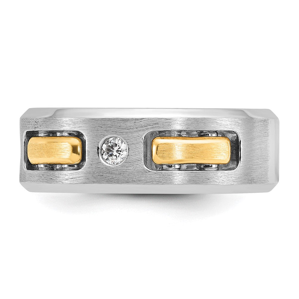 10k Two-tone Gold Men's Polished Satin and Cut-Out 1/6 Carat Diamond 3-Stone Ring Size 10