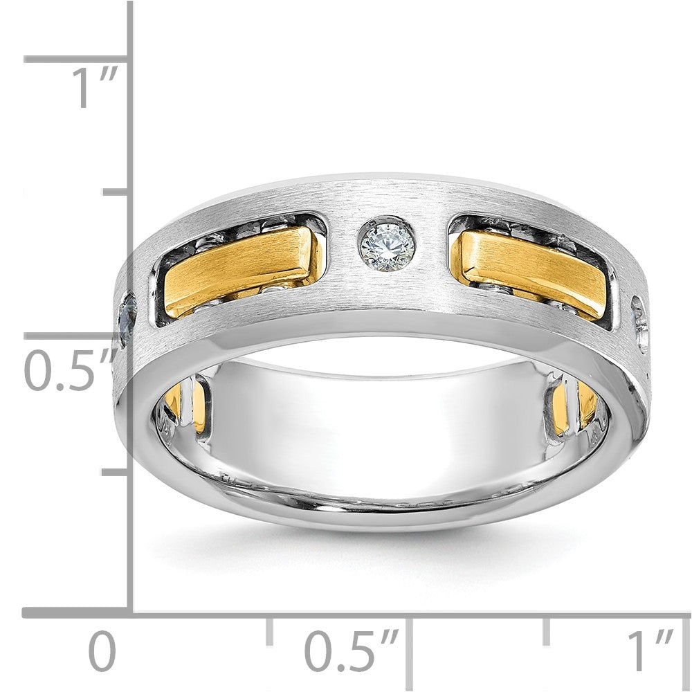 10k Two-tone Gold Men's Polished Satin and Cut-Out 1/6 Carat Diamond 3-Stone Ring Size 10