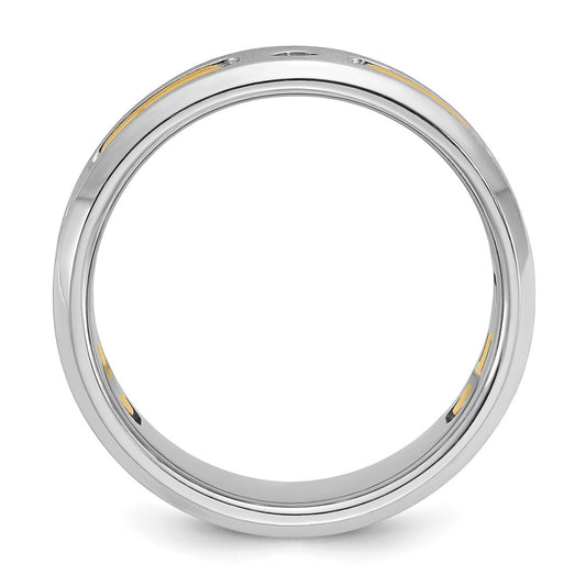 14k Two-tone Gold Men's Polished Satin and Cut-Out 1/6 Carat Diamond 3-Stone Ring Size 10