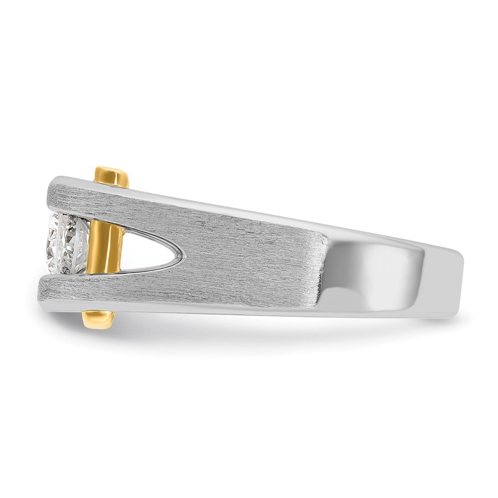 14k Two-tone Gold Men's Polished Satin and Cut-Out 3-Stone 3/4 Carat Diamond Ring Size 10