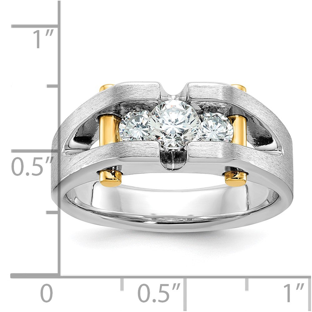 14k Two-tone Gold Men's Polished Satin and Cut-Out 3-Stone 3/4 Carat Diamond Ring Size 10