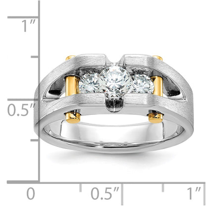 14k Two-tone Gold Men's Polished Satin and Cut-Out 3-Stone 3/4 Carat Diamond Ring Size 10
