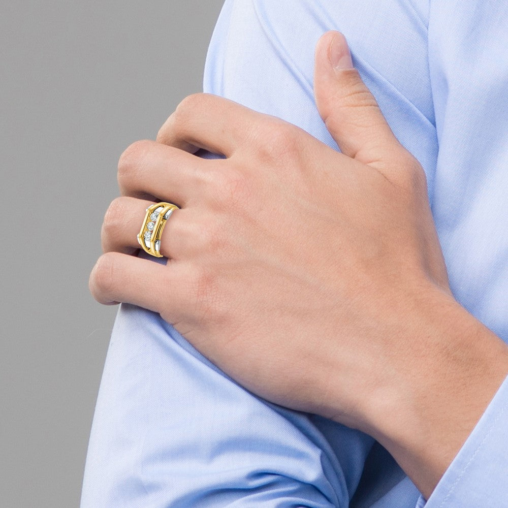 14k Two-tone Gold Men's Polished 3-Stone 1/2 Carat Diamond Ring Size 10