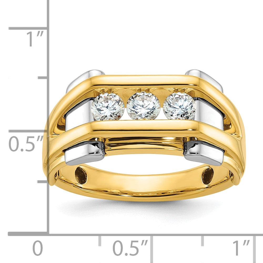 14k Two-tone Gold Men's Polished 3-Stone 1/2 Carat Diamond Ring Size 10