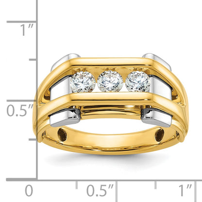 14k Two-tone Gold Men's Polished 3-Stone 1/2 Carat Diamond Ring Size 10