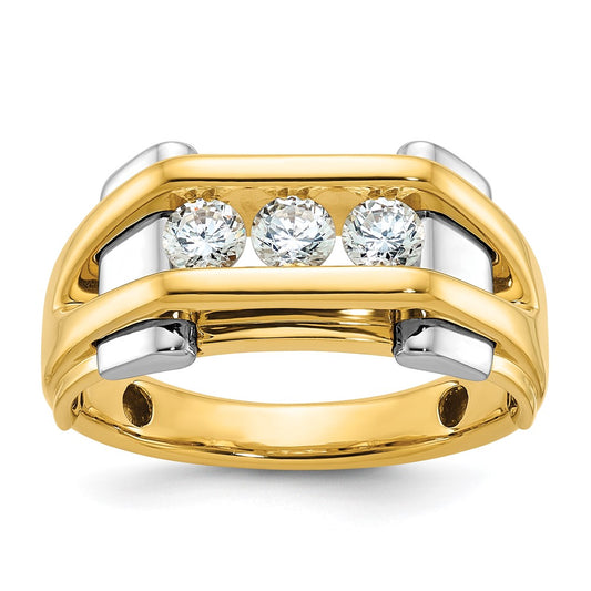 14k Two-tone Gold Men's Polished 3-Stone 1/2 Carat Diamond Ring Size 10