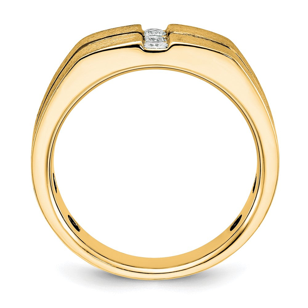 10k Yellow Gold Black Rhodium Men's Satin and Grooved 3-Stone 1/5 Carat Diamond Ring Size 10