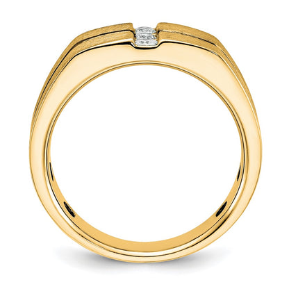 10k Yellow Gold Black Rhodium Men's Satin and Grooved 3-Stone 1/5 Carat Diamond Ring Size 10
