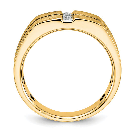 10k Yellow Gold Black Rhodium Men's Satin and Grooved 3-Stone 1/5 Carat Diamond Ring Size 10