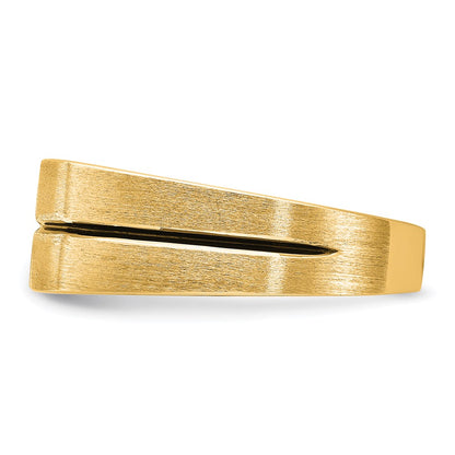 10k Yellow Gold Black Rhodium Men's Satin and Grooved 3-Stone 1/5 Carat Diamond Ring Size 10