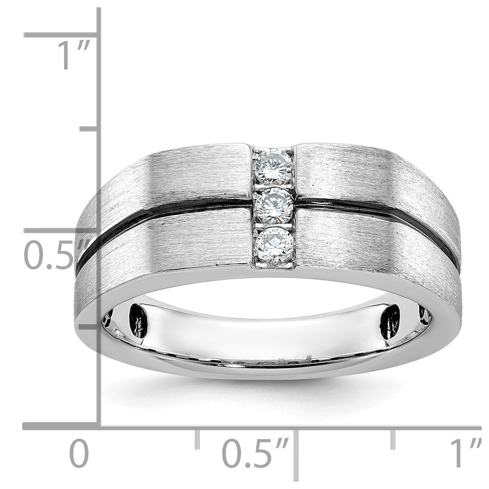 10k Yellow Gold Black Rhodium Men's Satin and Grooved 3-Stone 1/5 Carat Diamond Ring Size 10
