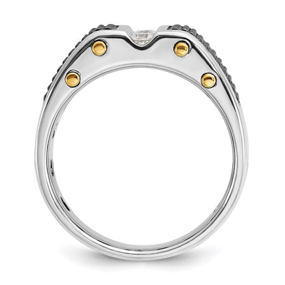 14k Two-tone Gold with Black Rhodium Men's Polished and Textured 3-Stone 1/4 Carat Diamond Ring Size 10