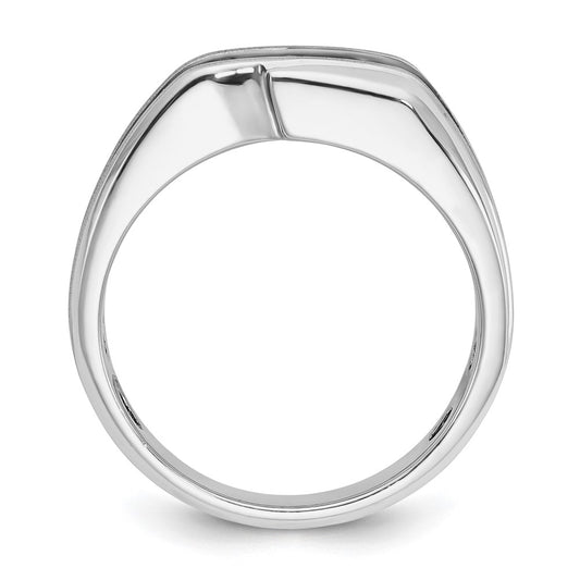 14k White Gold with Black Rhodium Men's Polished Satin and Grooved 3-Stone 1/2 Carat Diamond Ring Size 10