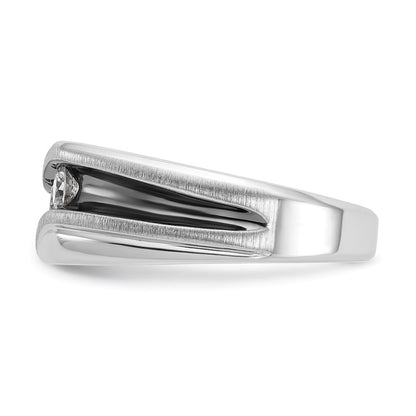 14k White Gold with Black Rhodium Men's Polished Satin and Grooved 3-Stone 1/2 Carat Diamond Ring Size 10