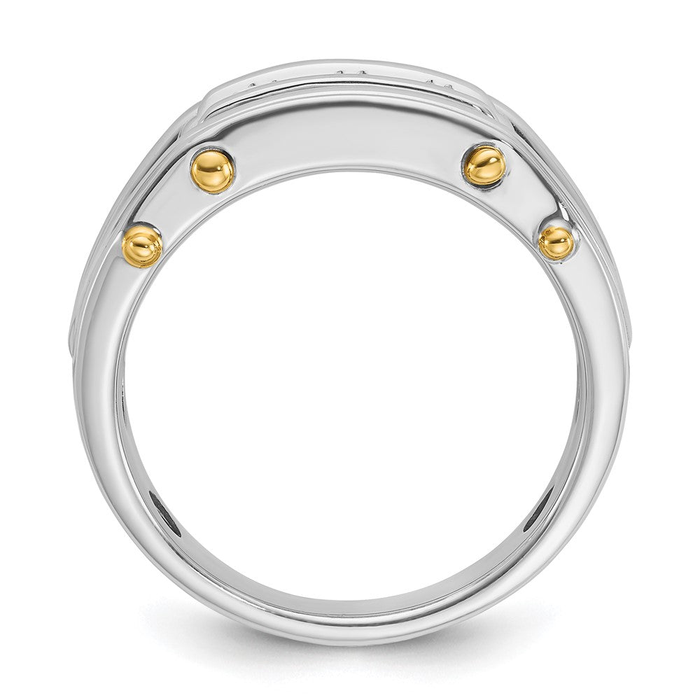14k Two-tone Gold Men's Polished Grooved and Cut-Out 3-Stone 1/2 Carat Diamond Ring Size 10