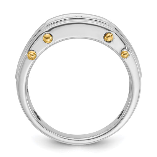 14k Two-tone Gold Men's Polished Grooved and Cut-Out 3-Stone 1/2 Carat Diamond Ring Size 10